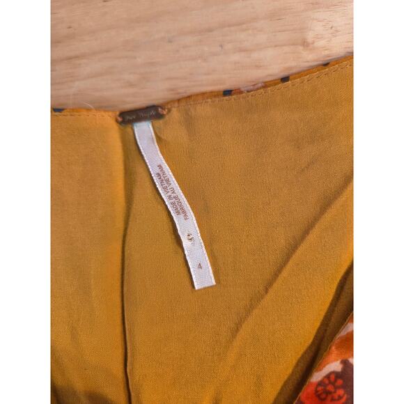 Free People Mustard Yellow Floral Long Sleeve Knee Length Dress Size 4 Elastic - Picture 8 of 15